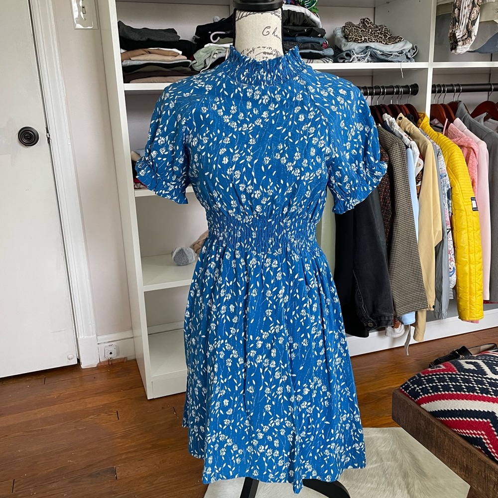 Floral smocked neck mini dress